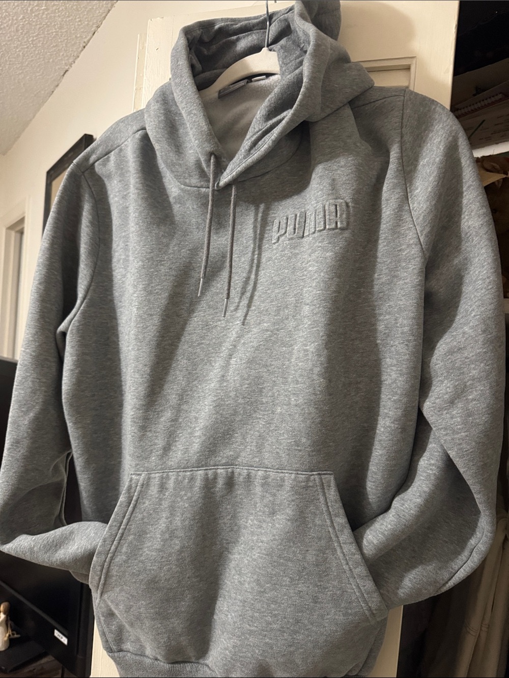 Puma Heather Gray Pullover Hoodie with Embossed Logo